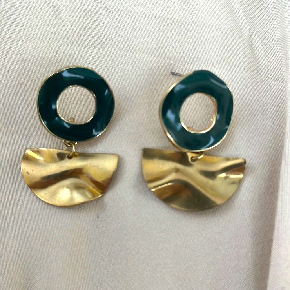 Green & Gold Played Earrings